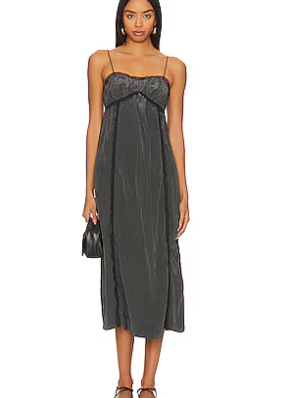 Black Lace-Trim Slip Dress for Women